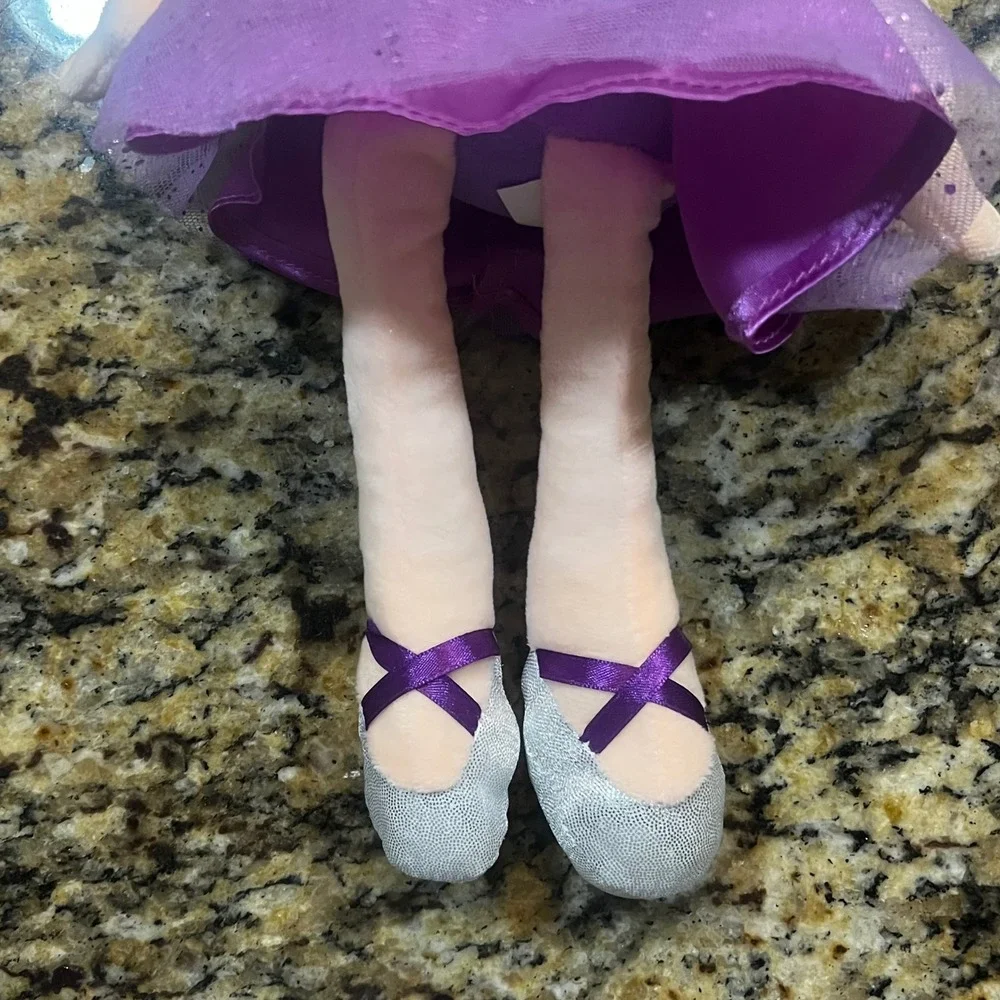 Walgreen Co Plush Ballerina Doll Yellow Ringlet Hair Purple Tutu Silver Slippers